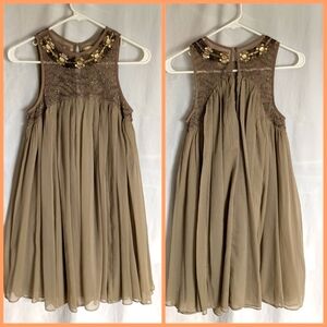 Anthropologie Moulinette Soeurs Sonora dress sz 2 taupe beads sequins neckline
